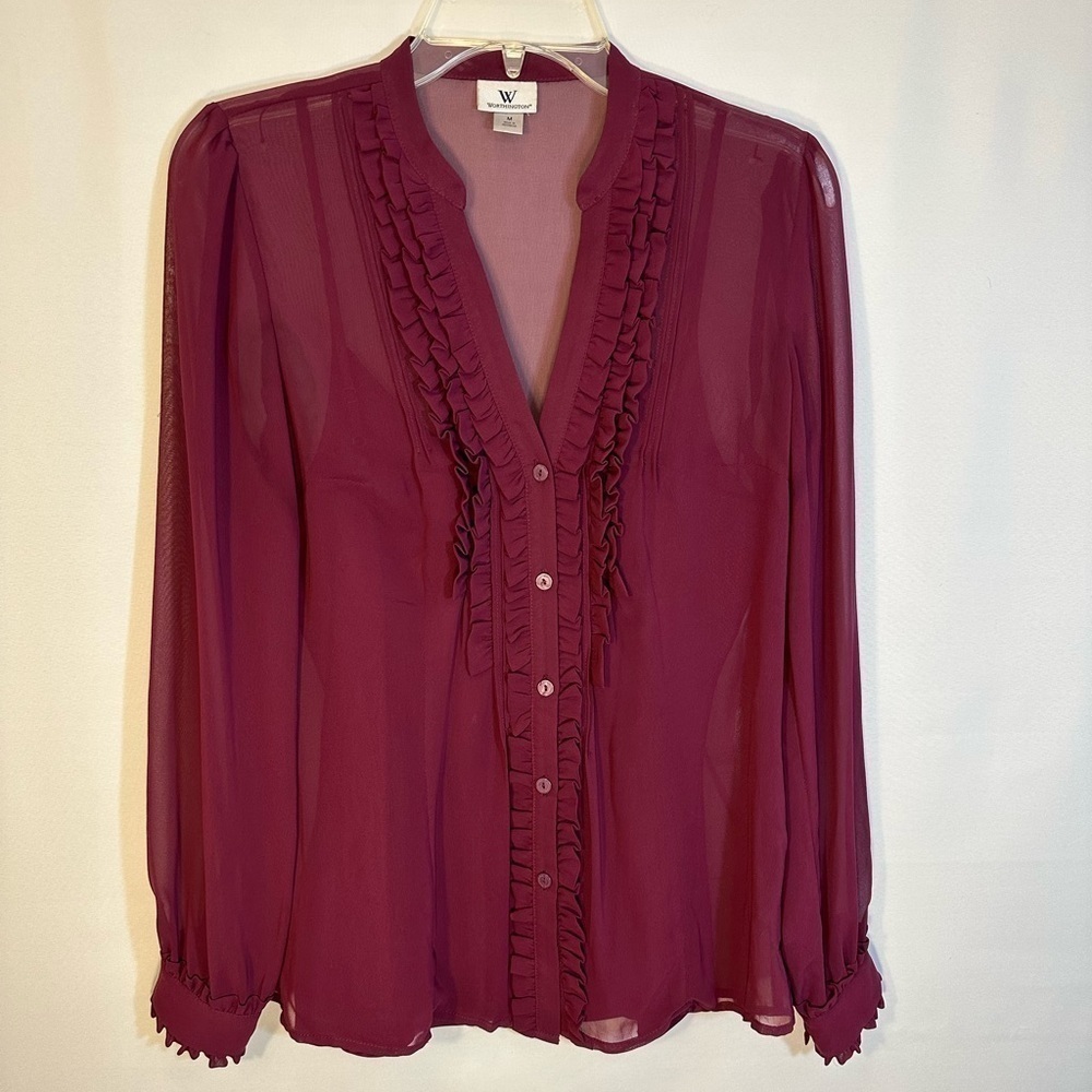 Worthington Women’s Size M Long Sleeve Ruffled Purple Blouse With Matching Cami